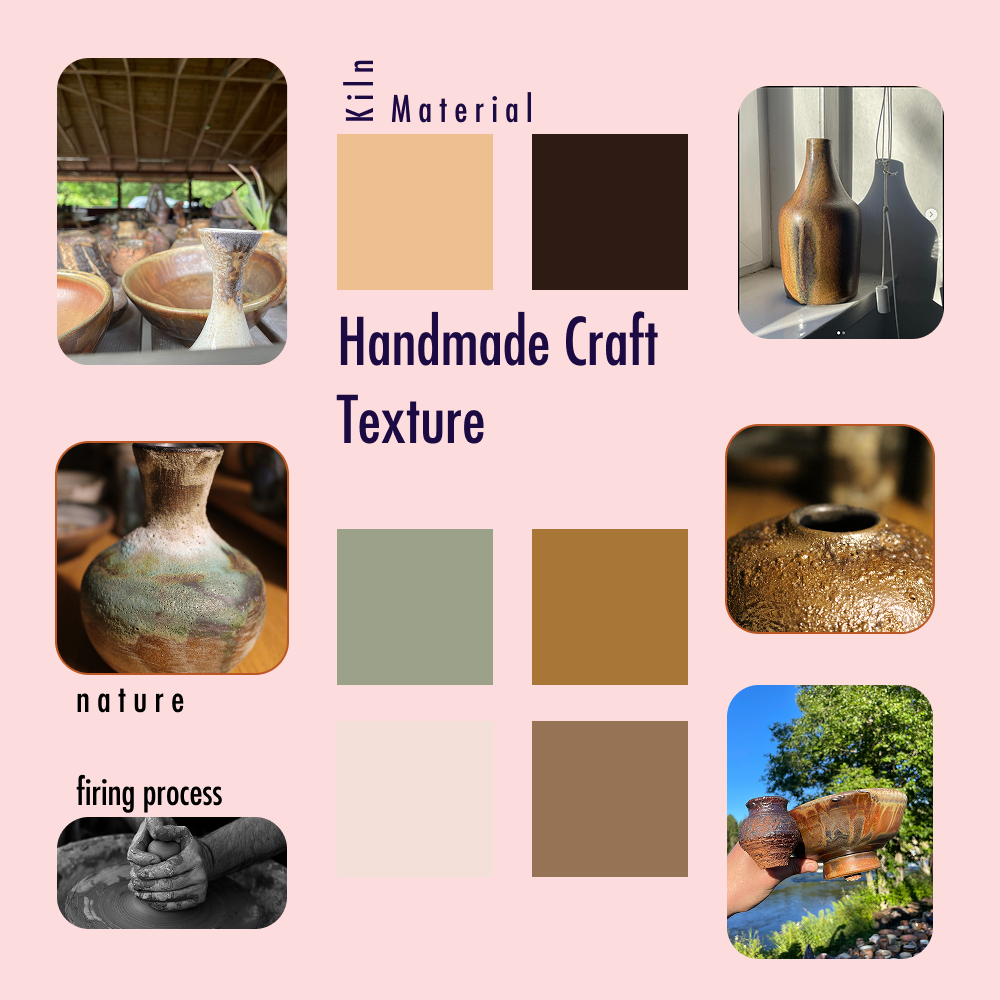 Initial mood board — dark chocolate, fired clay tones, restrained typography references